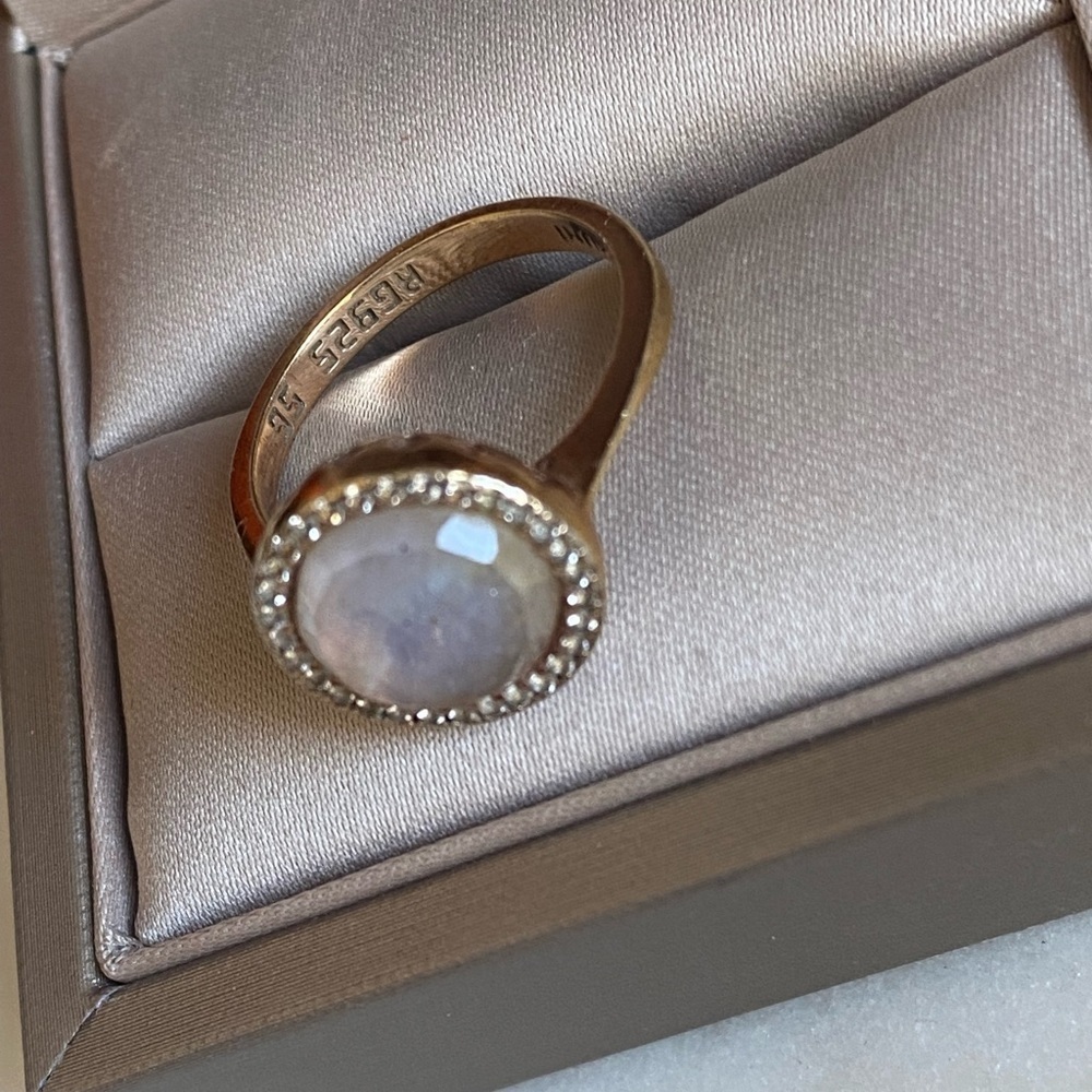925 Sterling Silver gold plated rainbow moonstone ring size 7 - Picture 6 of 7